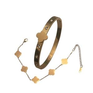Gold Clover Bracelet Set Stainless Steel